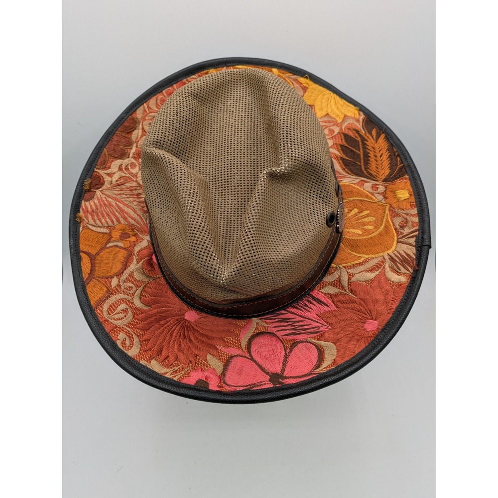 Nicol Hats Cowboy Hat Mens Small Orange Floral Embroidered Wide Brim Mexico